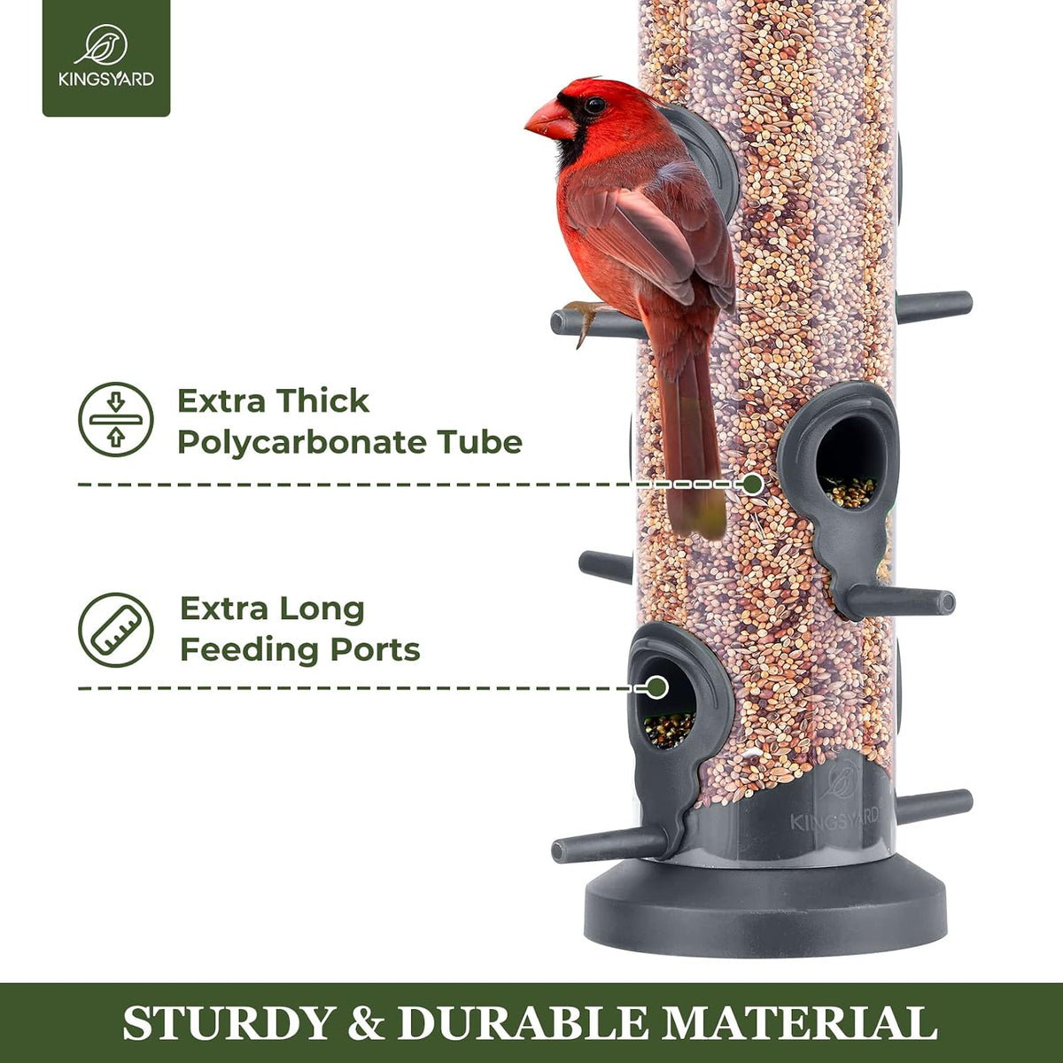 Kingsyard tube bird feeder feeding ports detail