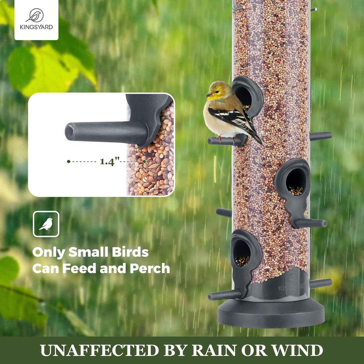 Kingsyard outdoor tube bird feeder feature view