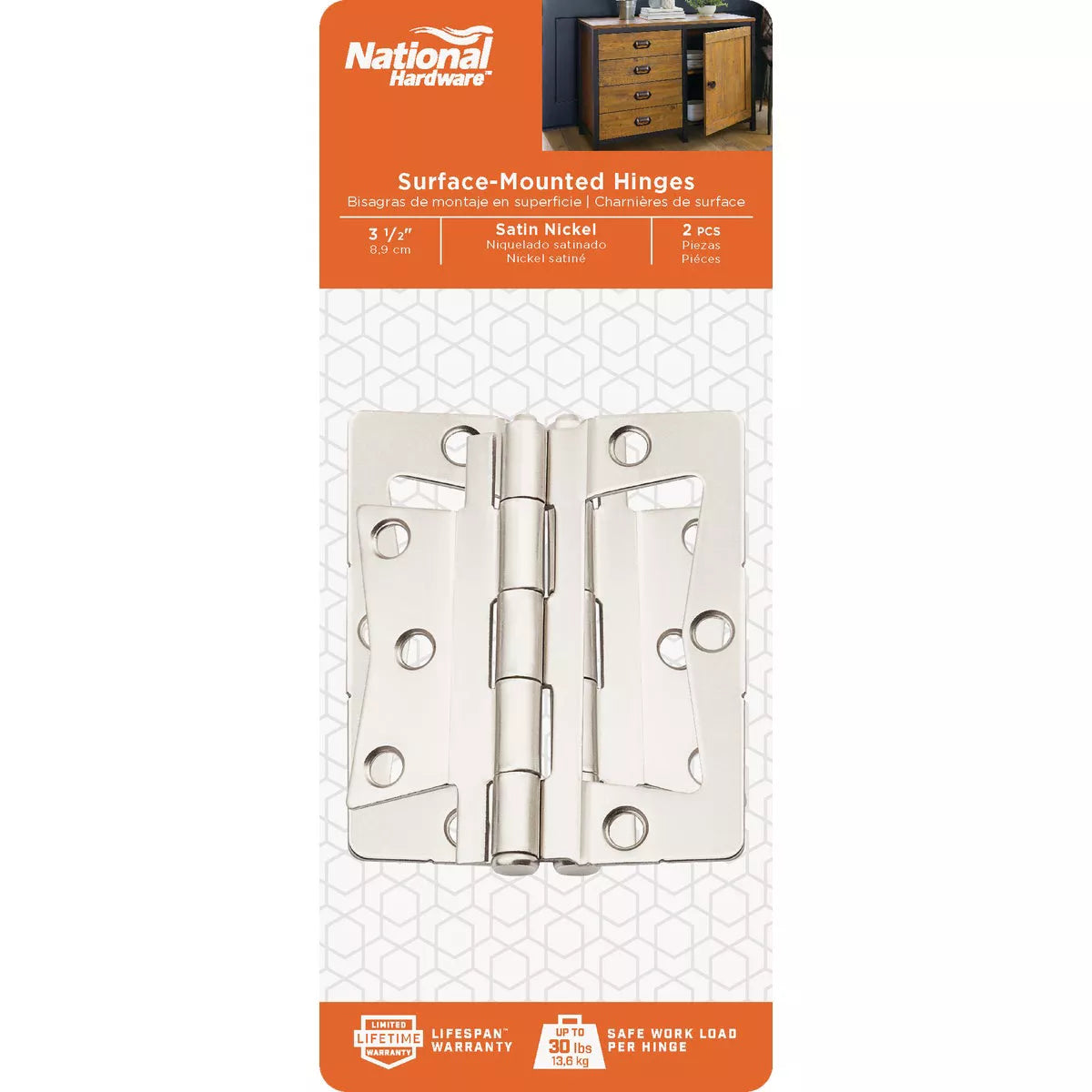 National Hardware surface-mount door hinges